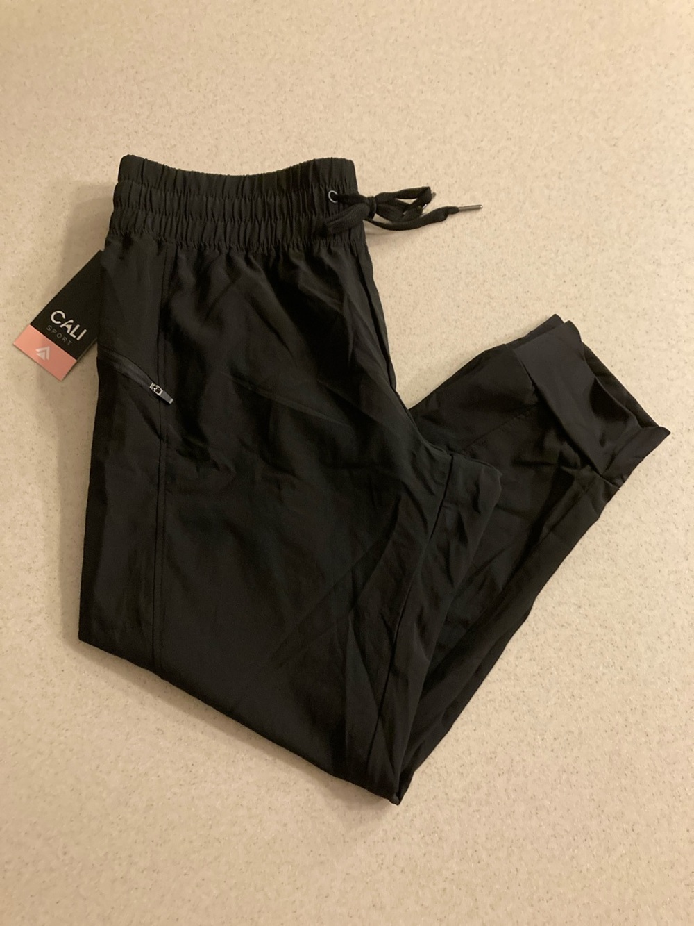 NWT Active CALI Black Drawstring Jogger Pants Women Large pockets